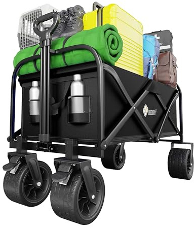 Berry 150KG Capacity Heavy Duty Foldable Utility Wagon - Black Collapsible Cart with Adjustable Handle, All-Terrain Wheels, & Sturdy Frame for Camping, Beach, Shopping