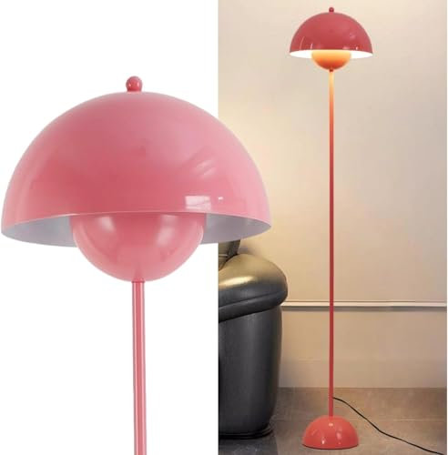 Alpinaluz Lampadaire en Acier avec Abat-jour Bombé – Style Scandinave et Rétro – Éclairage Indirect vers le Bas – Douille E27 – Interrupteur au Pied – Pour Salon ou Chambre (Rose)