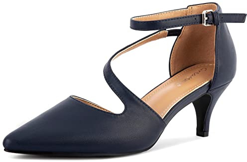 Greatonu Chaussures à talons pointues avec bandes croisées pour femme, bleu marine, 42 EU