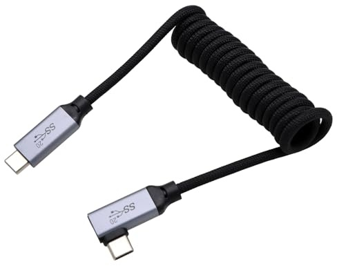 HangTon USB Typ C PD 100W 4K Schnellgeschwindigkeitskabel für SSD Blackmagic ZCAM R5C R6II Sony A7S3 FX30 Kamera iPhone 15 Pro Max Monitor, rechtwinklig, schwarz, geflochten, gewickelt, 30 cm