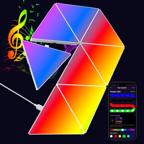 Dreieckiges RGB LED Panel - Großes Dreieck Gaming Wandleuchte Triangle Light Smart Panel Lichter Musik Sync Licht Panels Modular Lampe Gaming Geschenke für Gamer Room Deko (8 Pack Groß Dreieck)