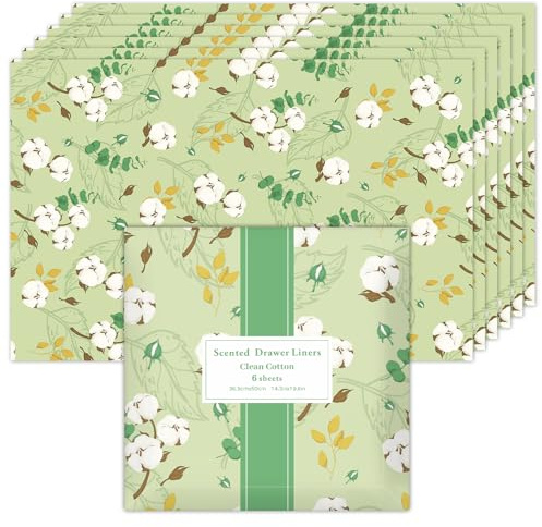 Scent-Hi Scented Drawer Liners, Scent Paper Liners for Drawers, Fragrant Drawer Liners for Drawers Closets Wardrobe Dresser Shelf, 6 Sheets(Cotton)