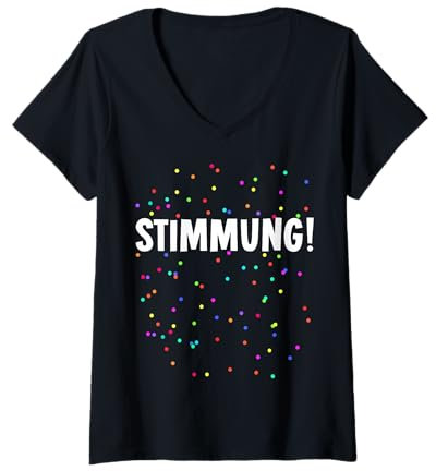 Damen Stimmung Konfetti Kostüm für Karneval Fasching Party T-Shirt mit V-Ausschnitt