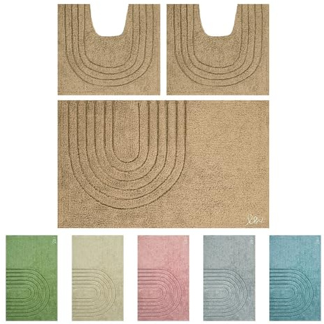 OLIVO.shop | PARURE MODERN, Set Tappeti Bagno 3 Pezzi, Tappeto Bagno Antiscivolo, Cotone, Lavabili, Vari Colori, Modern Marrone, 1 Tappeto Rettangolare 45x75 + 2 Tappeti 40x45