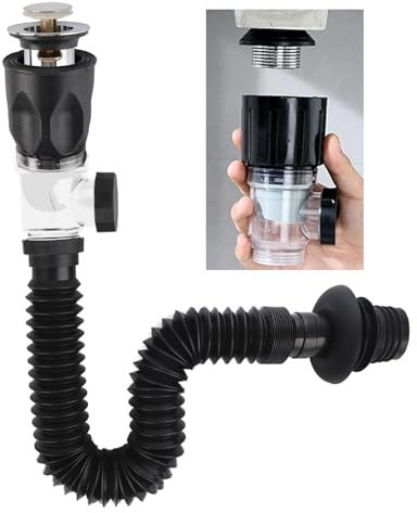 Ablaufgarnitur waschbecken, Abfluss waschbecken Set mit Flexibler Ablaufschlauch, Waschbecken abfluss für Badezimmer Küchenspüle, Geruchsdicht und Auslaufsicher -Chrome