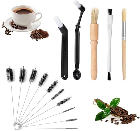 AiQInu Kaffee Pinsel 15 Stück,Kaffee reinigungsbürste, Kleine Reinigungsbürste Für Kaffeevollautomat, Strohhalm Bürste Set und Holz Griff Kaffeepinsel für Reinigungsgeräte für Kaffeemaschinen