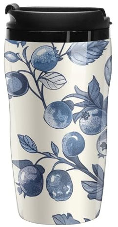 Stanley-Kaffeetasse mit Deckel, 340 ml, Kunststoffbecher, versiegelter Trinkdeckel, Wasserbecher, Teetasse, Blaubeerblumenmuster, bedruckte Tassen, passt in Auto-Becherhalter