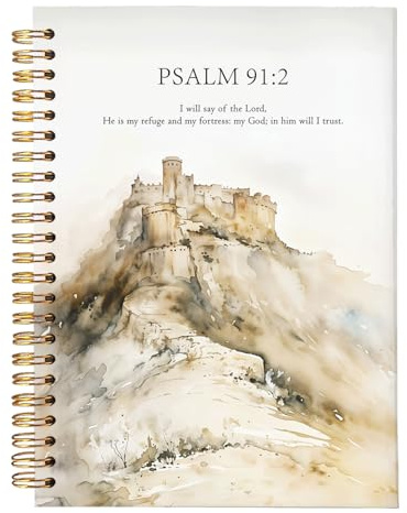 MOFUYU Psalm 91:2 Bible Study Journal, Christian Faith Notebook for Note Taking and Scripture Reflection, Watercolor A5 Spiral Hardcover 5.5x8.3