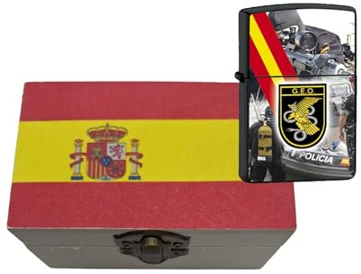 Mechero de Recargable. Se Envía en Cajita de Madera con la Bandera de España. (Geo)