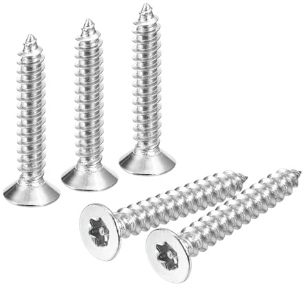 QUARKZMAN 50 stycken försänkta torxskruvar, M5 x 35 mm Torx träskruvar 304 rostfria säkerhetsskruvar med T25-bit, självgängande, stöldsäkra för trä, maskinteknik (silver)
