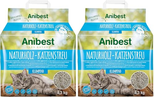 Anibest Katzenstreu, klumpendes Einstreu-Granulat für Katzen, 100% natürliche & geruchsbindende Streu, saugstarke & nachhaltige Klumpstreu fürs Katzenklo, leicht dosierbar, 4,3 kg/ 10 l