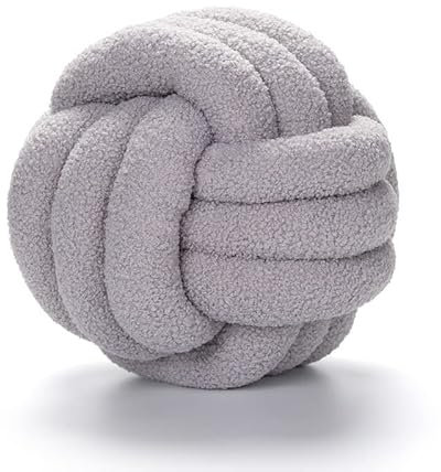 Qingjaen Knotenkissen Rundes Kugelkissen, Lammwolle Knoten Ball Kissen Heimdekoration Kissen Handarbeit geknotetes Wurfkissen für Couch Bett Auto Büro (hellgrau, 28 x 28 cm, 1 Stück)