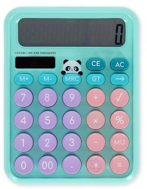 Legami - Calculatrice de Table Calcoolator, Thème Panda, Calculatrice Solaire à Double Alimentation, à Piles AAA (Non incluses) ou à énergie Solaire, 15,8 x 12 x 2,8 cm