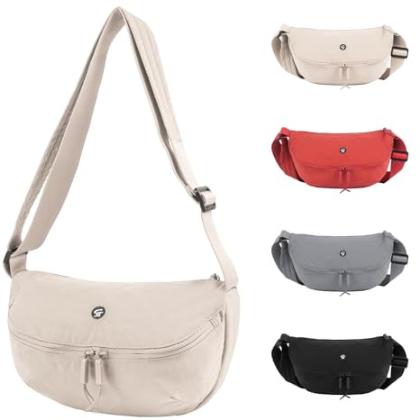 O²fine Borsa a tracolla da donna a mezzaluna, grande, in nylon, con tracolla regolabile, per viaggi e casual