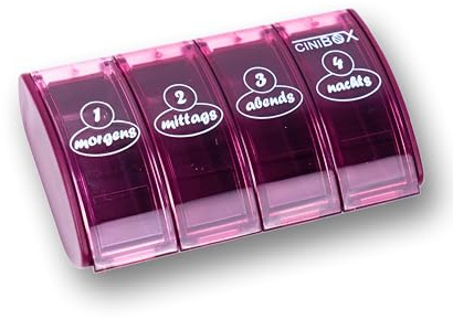 CINIBOX 4 in 1 – Tablettenbox mit 4 Fächern – Pillendose & Medikamentenbox für einen Tag – leicht zu öffnen & sicher verschlossen – BPA-frei, lebensmittelecht & Medizinprodukt – Made in Germany