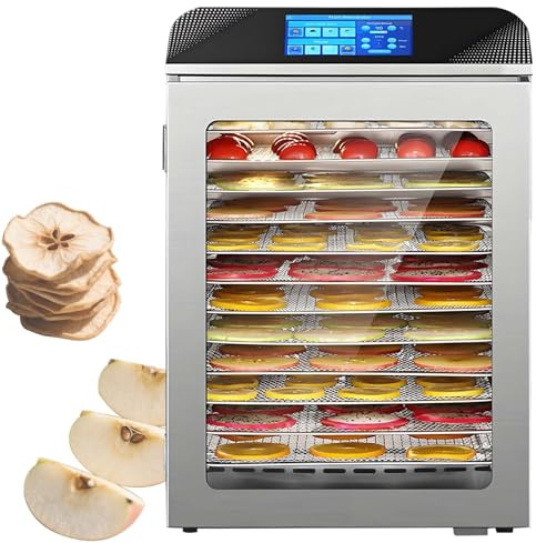 QFGain Deshidratador Y MáQuina para Hacer Cecina, Secador Profesional De Acero Inoxidable con 12 Bandejas ExtraíBles Y Controles Digitales para Un Secado Preciso De Frutas, Verduras, Refrigerios