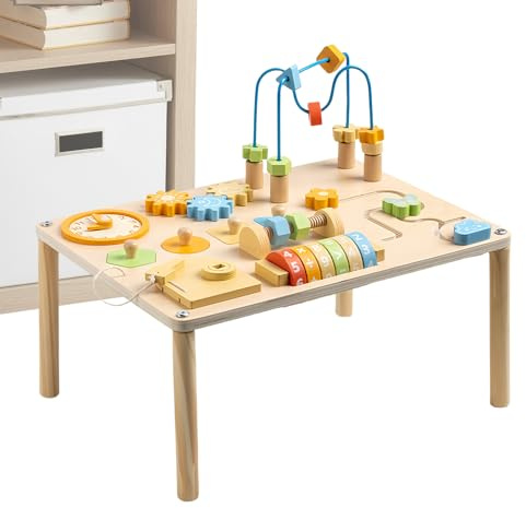 Generisch Aktivtisch Für Babys,Tisch Eisenbahn Spielzeug - Holzspielzeug Mit Perlenlabyrinth Und Formensortierer Für Kinder Mädchen Kindergarten Krippe