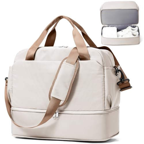 Resväska Duffelväska dam 40x30x20 Ryanair Handbagageväska Sportväska Weekendväska Badväska Vattentät resväska Duffelväska Fitnessväska Träningsväska Sjukhusväska med skofack,C01-Beigebrun