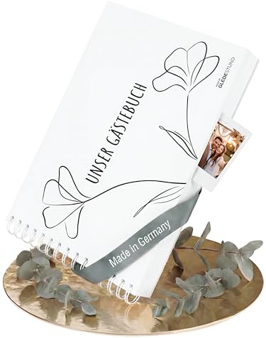 GLEDESTUND® Gästebuch Hochzeit mit Fragen | 100 Gäste-Seiten | Fotobuch Hochzeit mit Steckbrief inkl. Fragen | Fotoalbum | 6 verschiedene Steckbriefe | DIN A4