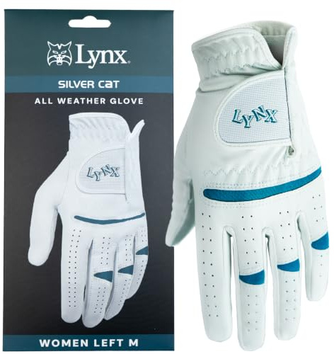 Lynx Silver Cat Ladies Left Hand Golf Gloves, All-Weather Golf Glove for Right-Handed Golfers, Durable, Breathable & Flexible Fit with Secure Grip, Stylish Golfing Accessories & Gifts