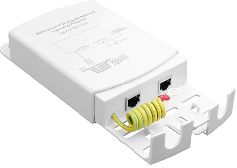 TIENFOKOTA Outdoor Gigabit PoE Ethernet Surge Protector IEEE802.3Af/At/Bt 1000Mbps, Waterproof Outdoor Ethernet,Lightning Protection 5KA IP65,Wall-Mounted Plug And Play (Network Power Supply 2-in-1)