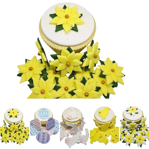 12 X Daffodils - Edible Easter Cake Cupcake Topper Decorations - Handmade Sugar Paste Cake Decorations * 6 STYLES TO CHOOSE FROM * (12 x daffodils)