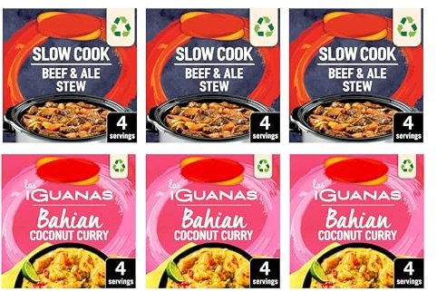 Las Iguanas Recipe Mix, Slow Cook Beef & Ale Stew and Bahian Coconut Curry, 4 Servings Each, Pack of 6