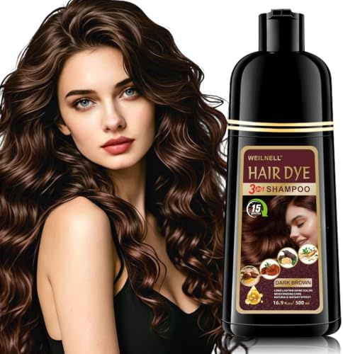 Dark Brown Hair Dye Shampoo for Gray Hair Coverage, 3 in 1 Natural Herbal Hair Dye Shampoo, Colors Hair in Minutes, Lasting 6-8 Weeks, Semi-Permanent Hair Color for Women & Men 500ML