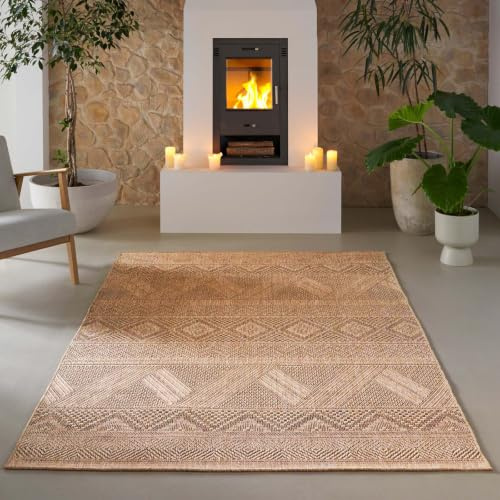 Taracarpet Borneo Nativ Outdoor Teppich – Wetterfester Indoor & Outdoor Teppich im Sisal- Jute-Look für Balkon, Terrasse, Garten, Wohnzimmer & Esszimmer, pflegeleicht beige 80x150 cm