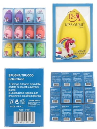 Spugna Trucco Make-Up, Set da 12 Pezzi, Multicolore, Tema Unicorno