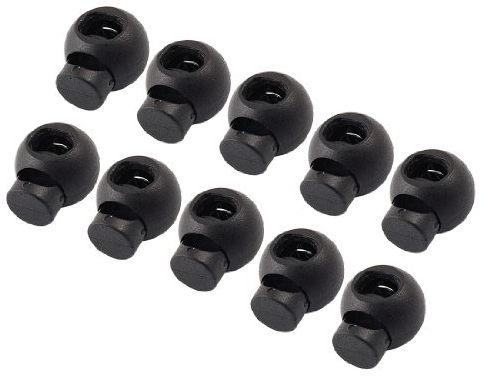 AKORD Spring Loaded Round Toggle Stopper Cord Locks End, Plastic, Black, 10-Piece, HO-19