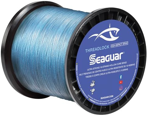 Seaguar Threadlock Saltwater Fishing Line, 16 Strand Hollow Core Braid, Blue and White
