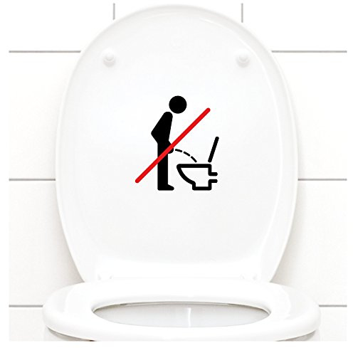 Grandora WC Deckel Sticker - Bitte im Sitzen pinkeln Schild I schwarz 11 x 12 cm I Piktogramm WC Bad Badezimmer Toilette Klodeckel Aufkleber W733