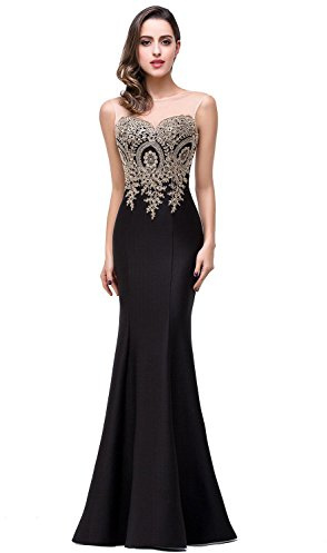 BABYONLINE D.R.E.S.S. Robe de soirée Bal Cérémonie Forme Fourreau Longue au Sol sans traîne avec Dentelle Applique en Tulle