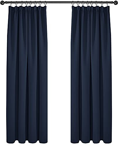 Deconovo Super Soft Curtains Thermal Insulated Pencil Pleat Blackout Curtains for Nursery 46 x 90 Navy Blue 1 Pair