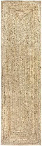 HAMID Jute Teppich, Alhambra Teppich Handgewebt 100% Naturfaser de Jute, Wohnzimmer, Schlafzimmer, Flurteppich, Farbe Natur (80x300cm)
