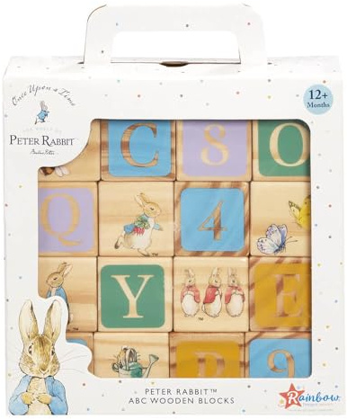 Official Peter Rabbit Wooden Building Blocks - Early Development Activity Toys for Toddlers - Beatrix Potter Stacking Bricks by Rainbow Designs | Alphabet & number blocks, stacking play, natural wood, fine motor skills