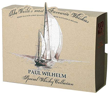 Herz & Heim® Peated Malts of Distinctions Whisky Probierpaket (4 x 0.05 l) in personalisierter Segelschiff Verpackung