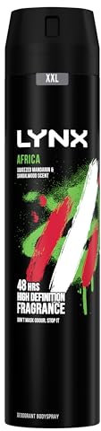 Lynx Men Africa Deodorant Body Spray for 48 hours of odour busting, high definition fragrance with a mandarin & sandalwood scent 250 ml