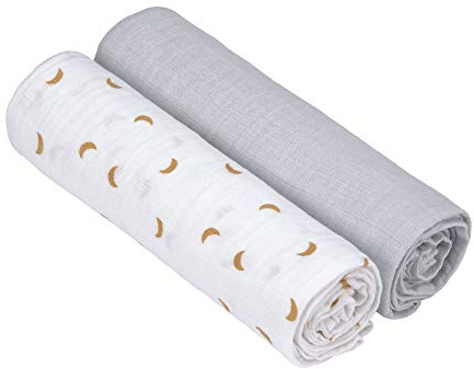 LÄSSIG Baby Puckdecke Spuckdecke Pucktuch Mulltuch 2er Set Baumwolle 120 x 120 cm/Swaddle & Burp Blanket XL Tractor