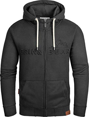 Grin&Bear Herren Kapuzenpullover mit geprägtem Logo in schwarz, L, GB016