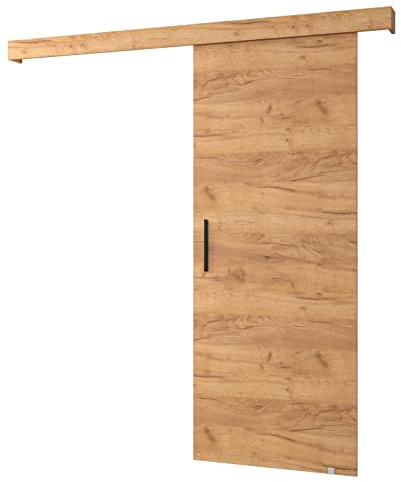 KRYSPOL Schiebetürsystem Salwador 1 Komplett-Set für Schiebetüren, Trennwände Innentüren, Modern Design (Craft Gold Eiche/Gitter: Craft Gold Eiche/Griff: schwarz)