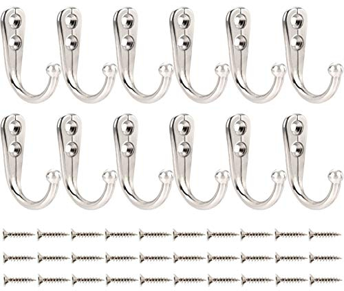 Mokife Wandhaken Vintage 12 Stück, Klein Metall Haken zum schrauben Kleiderhaken Schlüsselhaken Huthaken für Schlafzimmer Bad Küche Garage Büro, Silber