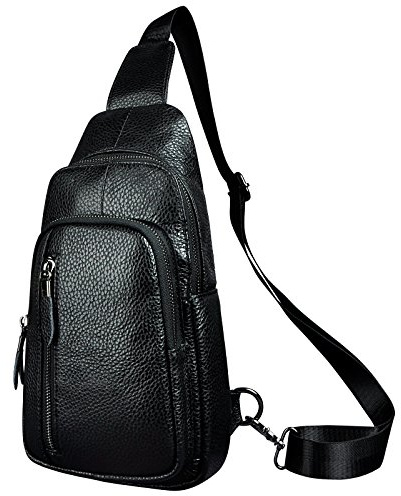 Le'aokuu Hombres Piel Cuero Bolsa de Viaje y al Aire Libre Bolsos Cruzados Bolsa de Tableta/Paraguas/té Bolsa de Pecho y Hombro una Mochila Correa para el Hombro Cruz Cuerpo 8005