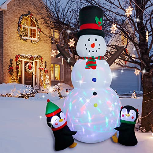 Muñeco de Nieve Inflable de Navidad, 244CM Decoración Hinchable con Luces LED, para Fiesta Jardín, Navideña para Interiores y Exteriores IP44 Impermeable