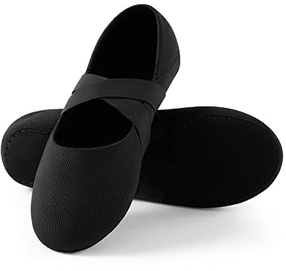 SANGEESON Ballet Shoes for Women(Leather Full Sole, Arch Support, Breathable), Jazz Shoes, Ballerina Shoes, Dance Shoes Women for Beginner, X, Size 7-7.5, Black