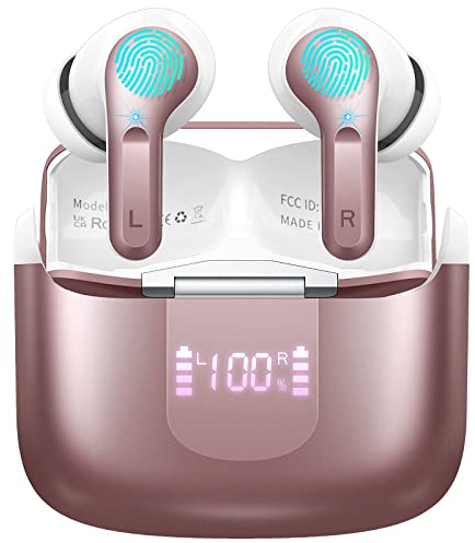 Auriculares Inalámbricos, 2023 Auriculares Bluetooth 5.3 con HD Micrófono, HiFi Estéreo, Cascos Inalambricos Bluetooth Pantalla LED Doble, 40H In-Ear Auriculares IP7 Impermeable, Control Táctil, USB-C