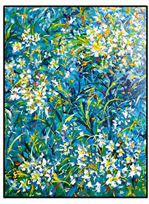 Acrylbilder Auf Leinwand Handgemalt, Weiße Iris Blume Busch Pflanze Moderne Abstrakte Kunstwerke Original Handgemalte Ölgemälde Auf Leinwand Wandkunst Für Wohnzimmer Schlafzimmer Büro Wohnkult