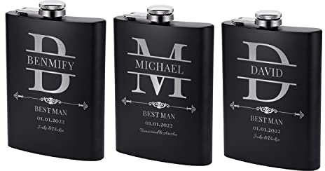 Coffret cadeau personnalisé Groomsman – Flasque gravée personnalisée en acier inoxydable de 236,8 g avec boîte cadeau en option pour témoin et garçon d'honneur