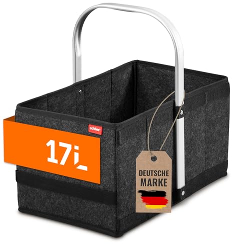 achilles Einkaufskorb Faltbar aus Filz – Klappbarer Tragekorb mit Aluminium-Griff – Leicht & Robust – Kompakte Einkaufstasche – 40x24x20 cm – Anthrazit